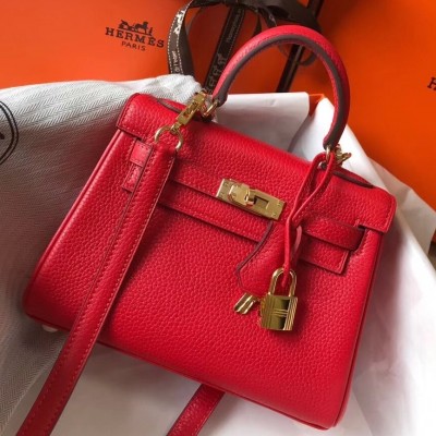 Hermes Mini Kelly 20cm Bag In Red Clemence Leather