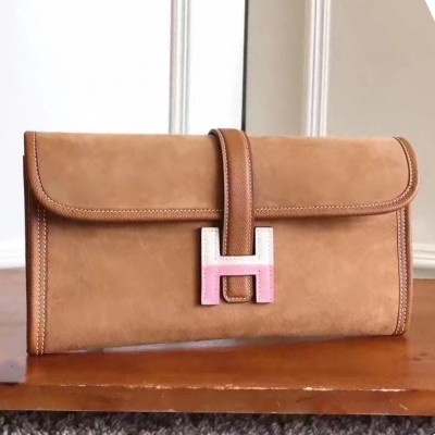 Hermes Ocre Suede Jige Elan 29 Clutch Bag