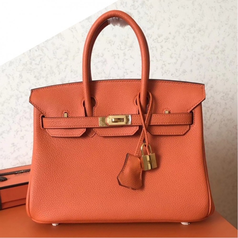 Hermes Orange Birkin 25cm Clemence Handmade Bag