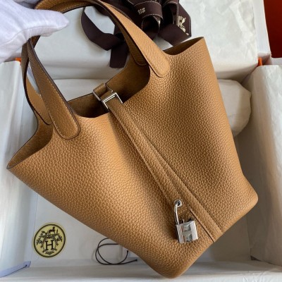 Hermes Picotin Lock 18 Handmade Bag in Biscuit Clemence Leather