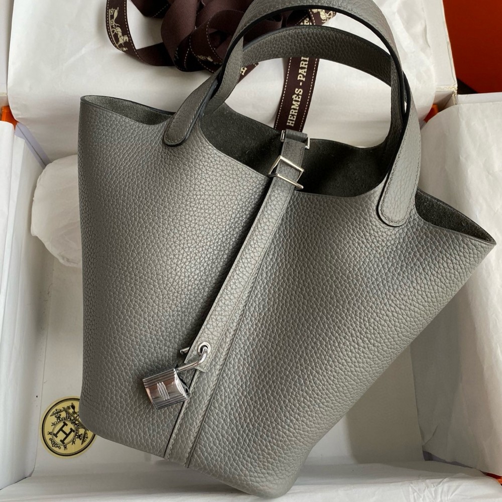 Hermes Picotin Lock 18 Handmade Bag in Gris Meyer Clemence Leather