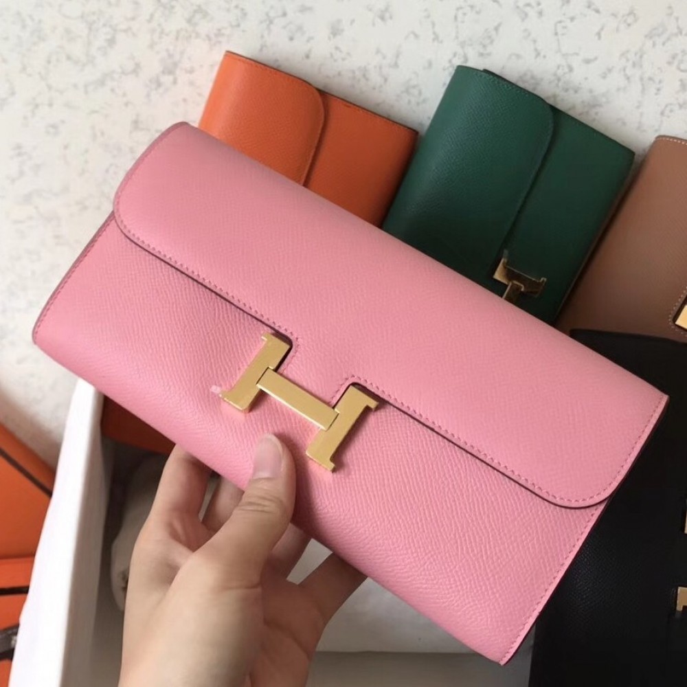 Hermes Pink Epsom Constance Long Wallet