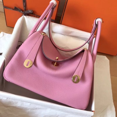 Hermes Pink Lindy 30cm Clemence Handmade Bag