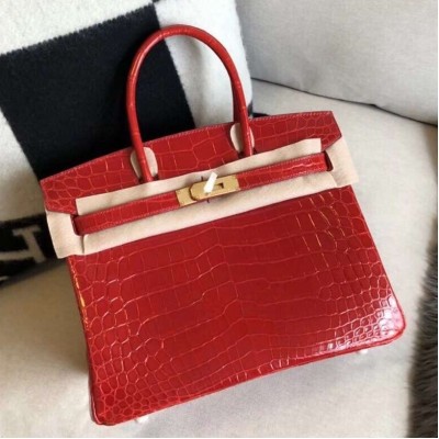 Hermes Red Birkin 30cm Crocodile Niloticus Shiny Bag