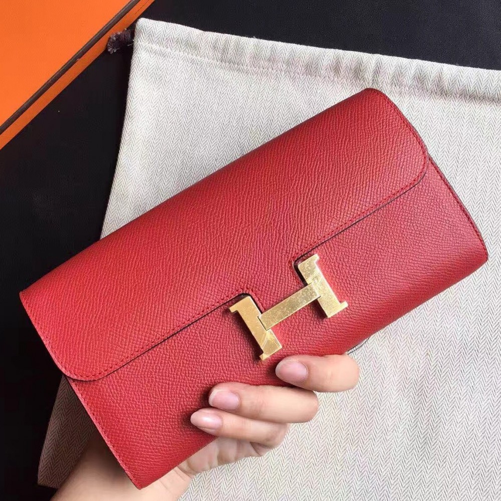 Hermes Red Epsom Constance Long Wallet