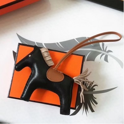 Hermes Rodeo Horse Bag Charm In Black/Camarel/Grey Leather