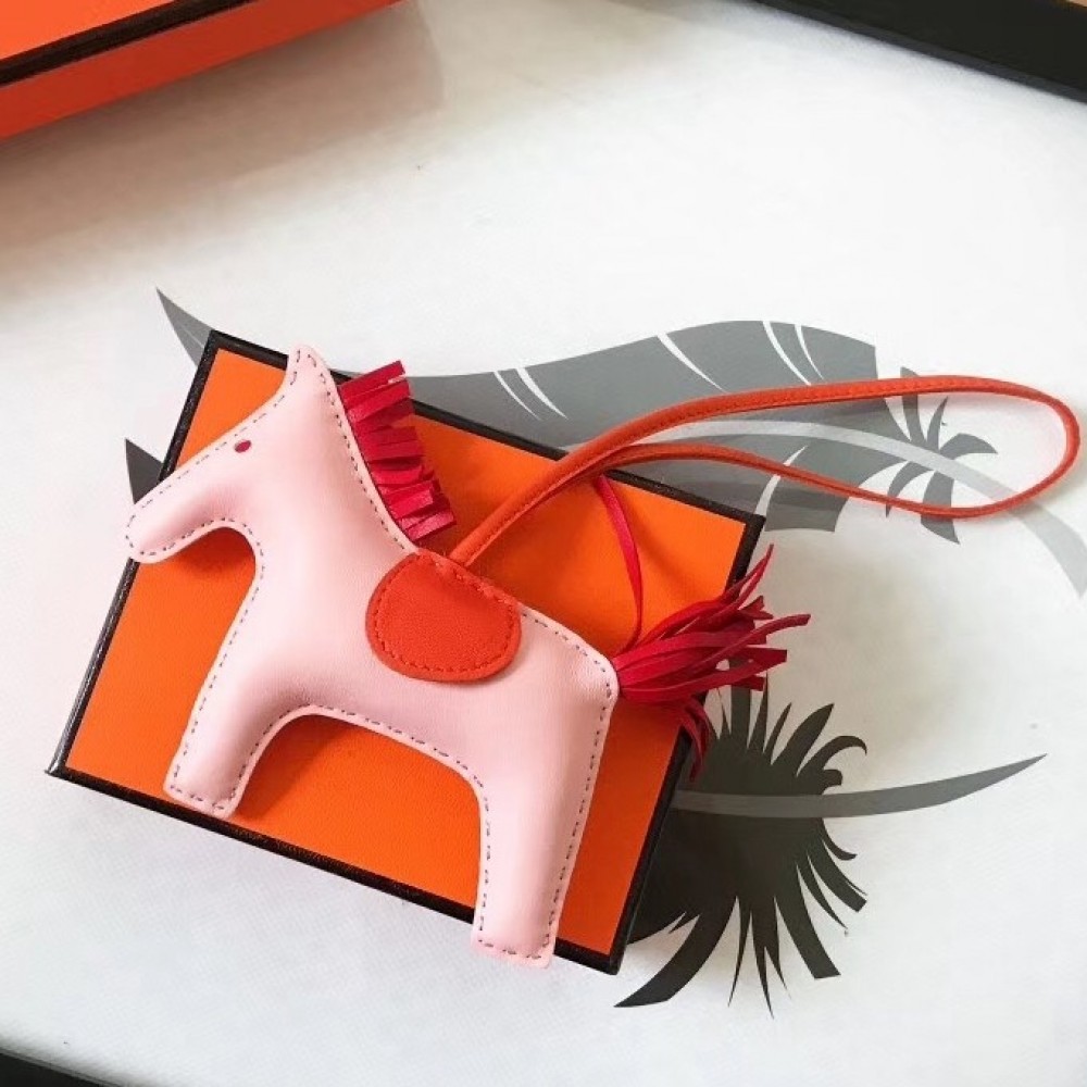 Hermes Rodeo Horse Bag Charm In Light Pink/Orange/Red Leather