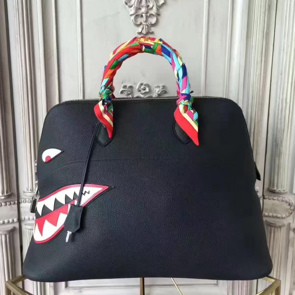 Hermes Shark Bolide 45cm Bag In Black Calfskin