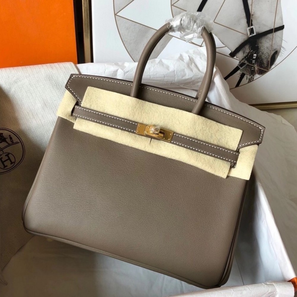 Hermes Taupe Birkin 25cm Swift Handmade Bag