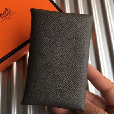 Hermes Vert Gris Epsom Calvi Card Holder