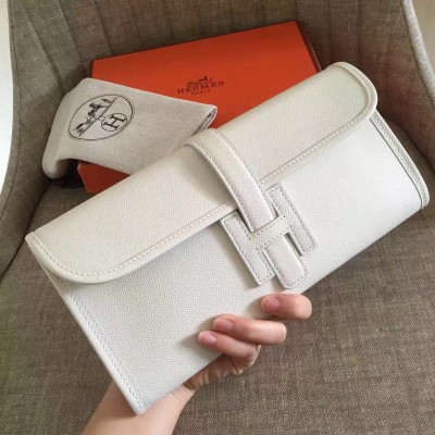 Hermes White Epsom Jige Elan 29 Clutch Bag